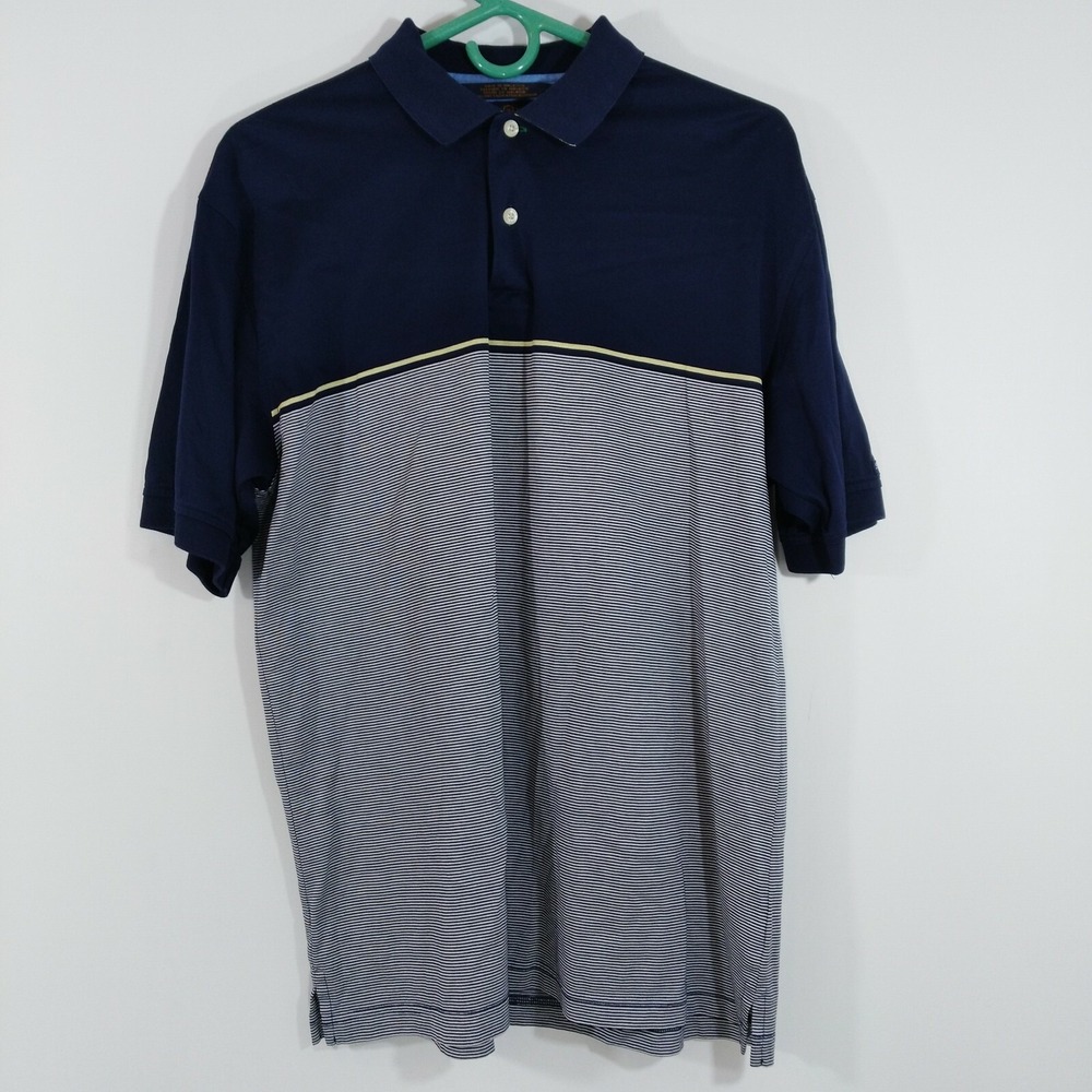 Tommy Hilfiger Men's Polo Blue Stripe Mercerized Cotton Collar Size M Medium